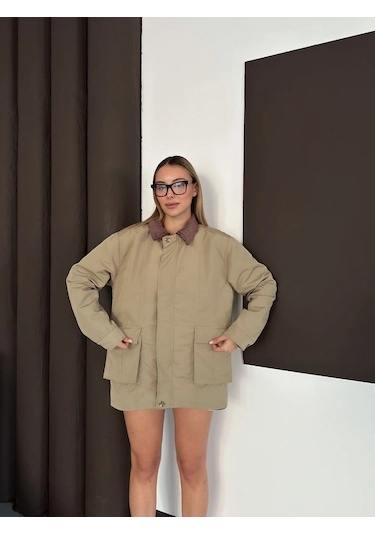 Astarlı Yaka Detaylı Artos Ceket Haki St2651019 Haki