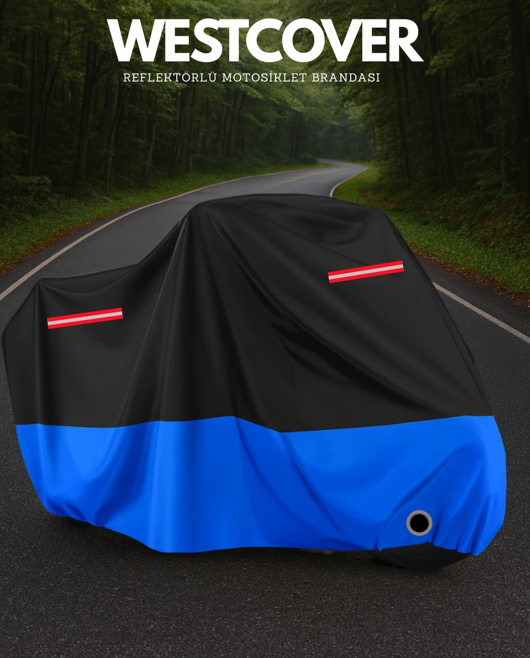 Salcano Tiger 100 Uyumlu Mavi-siyah Kırmızı Reflektörlü Motosiklet Brandası Motor Örtüsü