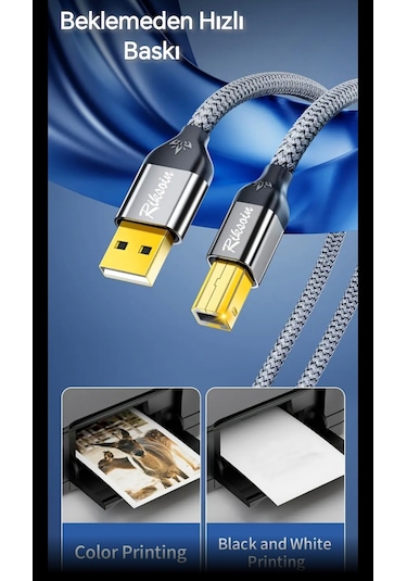 Riksoin 3-metre Usb-a To Usb-b 2.0 Yazıcı Kablosu Ce Lisanslı