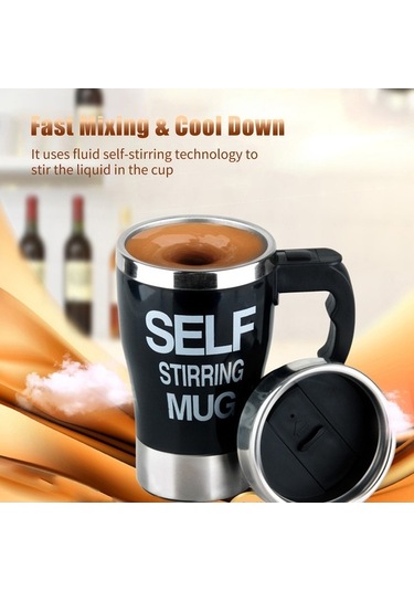 Dancemonkey Otomatik Karıştırmalı 350ml Çelik Termos - Kahve, Çay İçin Siyah Siyah