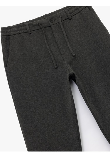 Koton Beli Bağcıklı Düğmeli Pike Kumaş Cep Detaylı Duble Paça Slim Fit Pantolon Antrasit 6wam40012hk Antrasit
