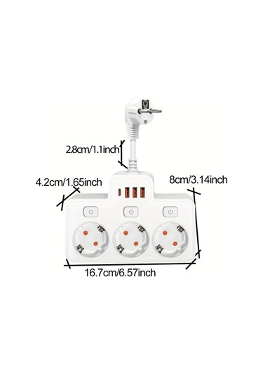 Motion003 2500w 3 Cm Kablo Beyaz Avrupa Standartlı Fişli Priz Şeridi 3 Ac Çıkış 4 Usb 1