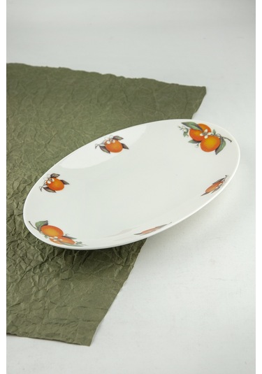 Orange Büyük Boy Porselen Kayık Tabak Beyaz