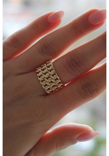 Kalın Zincir Yüzük Ayarlamalı Gold