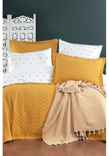 Çeyiz Diyarı Fiona 10 Parça Pikeli Çeyiz Seti Hardal Hardal