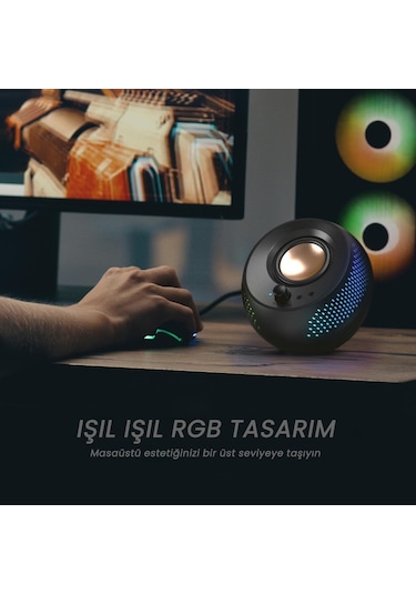 Creative Pebble X Plus Siyah 2.1 15W USB-C Bluetooth 5.3 RGB Aydınlatmalı Masaüstü Multimedya Hoparlör Seti
