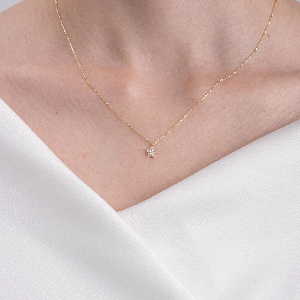 Altın Kolye - Taşlı Mini Yıldız 14 Ayar Altın Kolye Altın