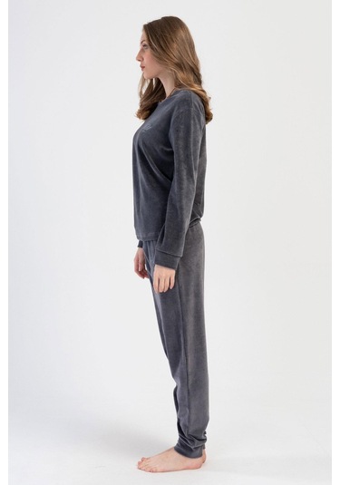 Kadın Kadife Uzun Kol Füme Pijama Takım C6t9n0o304 001
