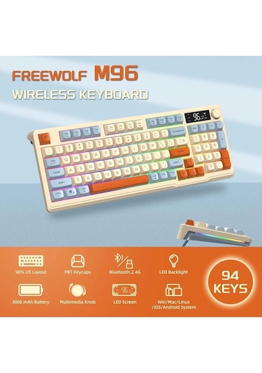 Miaxtreme Freewolf M96 2.4g+bt5.0 Çift Bağlantılı Tft Led Ekranlı Manyetik Switch Reinbow Gaming Oyuncu Klavye