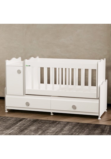 Garaj Home Pırlanta Gri Uzayan Dolaplı Beşik Beyaz