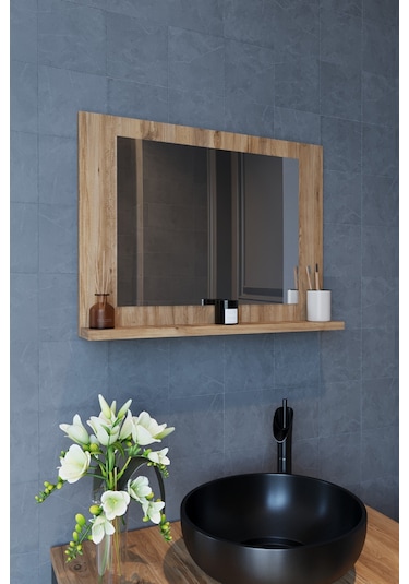Makbulce Yakut Raflı Dresuar Banyo Aynası 60 x 45 Atlantik Çam Kahverengi