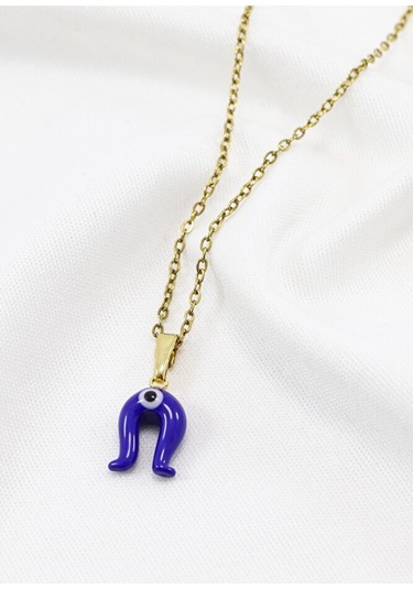 Minimal Lacivert Nazarlı Murano Nal Kolye, Hediyelik Kolye 60 Cm Çok Renkli