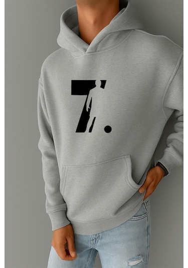 Benroma 3 İplik Penye Cr7 Baskılı Sweatshırt Gri