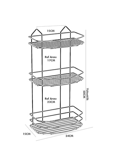Teknotel Banyo Düzenleyici Şampuanlık Sabunluk 3 Katlı Yapışkanlı Banyo Duş Rafı Siyah St009 Siyah