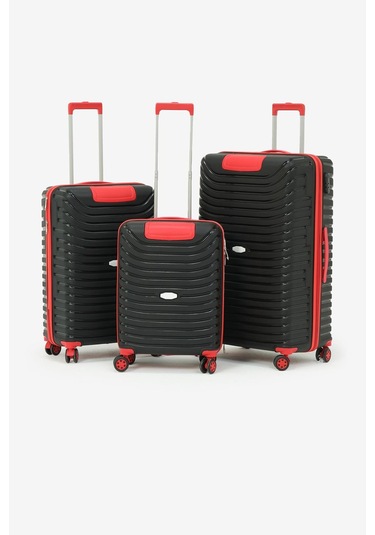 3'lü Set Silikon Kırılmaz Pp Unisex Siyah Kırmızı Valiz Pwvlz005 Siyah Kırmızı