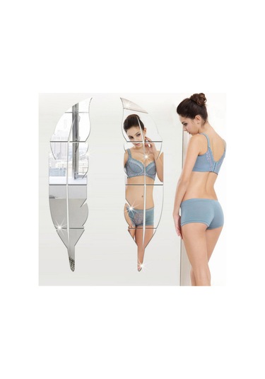 Gajeena Gümüş 3d Kanat Desenli Akrilik Ayna Duvar Stickerı - 120x30cm Büyük Boy - Banyo/entrance Dekorasyonu - Kolay Kurulum & Taşınabilir Gümüş