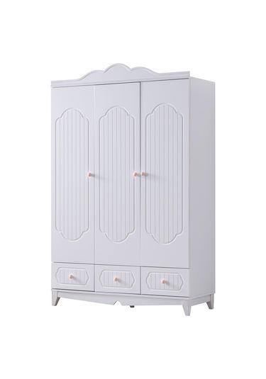 Flower Çocuk Odası Takımı, Flower Yavrulu Karyola, 3 Kapaklı Dolap - Beyaz Renkli