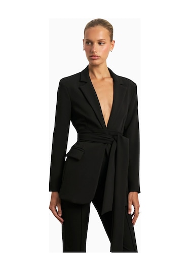 Because Of Alice Classic Blazer With Belt Klasik Blazer Kadın Ceket Siyah