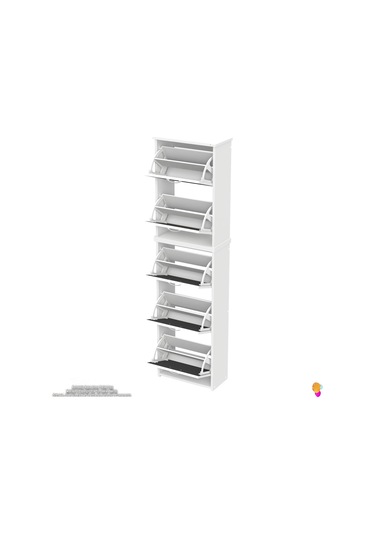 Modilayn Verve Asma Kapı Önü 52 X 194 X 26 Cm Lik 5 Düşer Kapak 10 Göz Bölmeli Ayakkabılık Antrasit - Beyaz