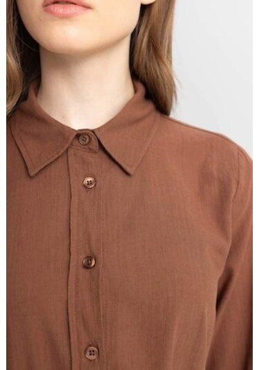 Defacto Regular Fit Poplin Basic Düz Uzun Kollu Gömlek Tunik D4160AX24AUBN527 Kahverengi