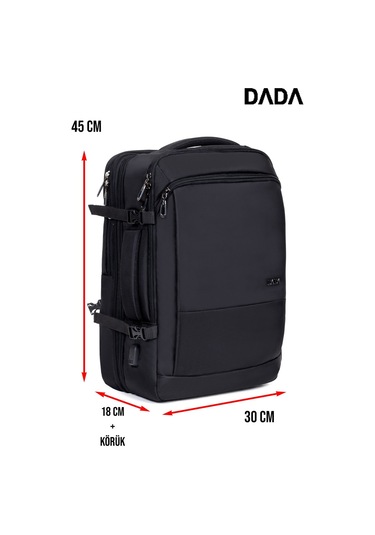 Dada USB Type-C Girişli Fonksiyonel Laptop Sırt ve Seyahat Çantası Siyah 15,6 İnç 40 Litre