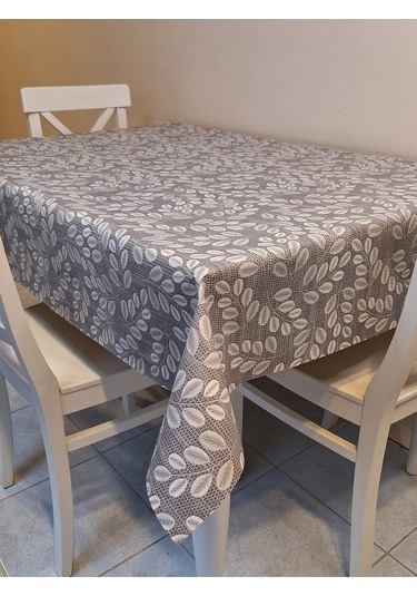 Elyaflı Pvc Muşamba - Desenli Silinebilir Masa Örtüsü Krem Fnt1248 Gri
