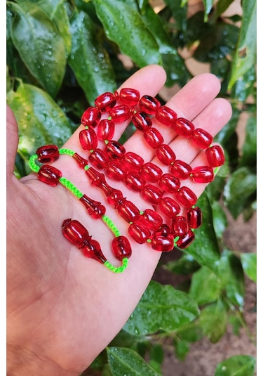 9x11 Mm Şeffaf Delim Kırmızı Katalin Tesbih - Ergin Baran Necef