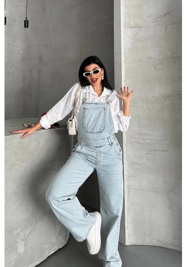 Biçomi Pantolon Kar Yıkama Salopet Mavi D2514