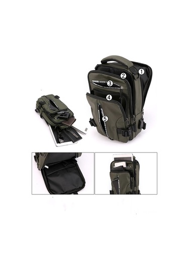 Mufunye Erkekler İçin Usb Şarjlı Sırt Çantası, Su Geçirmez Nilon, Çoklu Cep Ve Taşıma Seçenekleri, Moda Casual Askılı Çanta - Kahverengi Haki