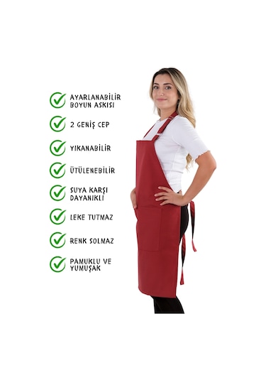 4 Adet Simple Ayarlanabilir Askılı Mutfak Önlüğü Vişne