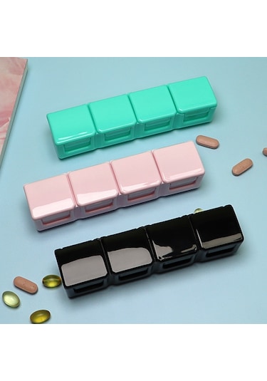 Mini Dört Izgaralı İlaç Kutusu - Siyah