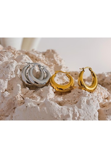 Altın Eetit Bildirimi Paslanmaz Çelik Geometrik Halka Küpe Takı Kadınlar İçin Trendy Metal Doku 18 K Küpe Altın Aksesuarlar