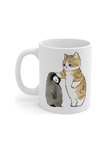 Kedi & Penguen Baskılı Kupa Bardak Renkli