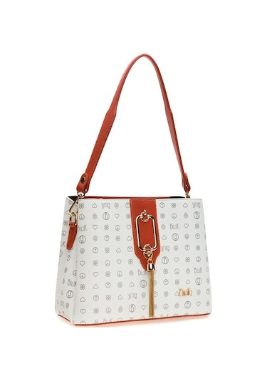 Bilik Deri Monogram Beyaz/turuncu Kadın El Çantası Riv 232-mn 001