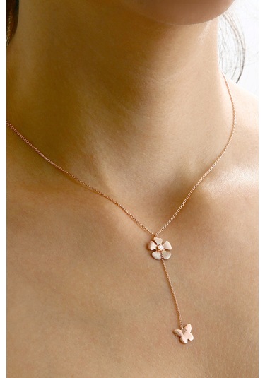 Argentum Concept 925 Ayar Gümüş Rose Sallantılı Bahar Kolye - N109401