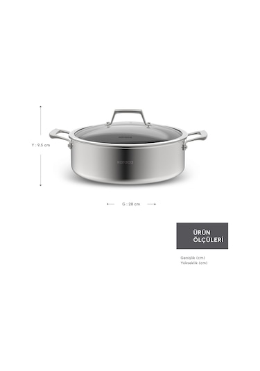 Karaca  Plasma Steel 3Ply İndüksiyon Tabanlı Çelik Pilav/Karnıyarık Tencere 28 Cm