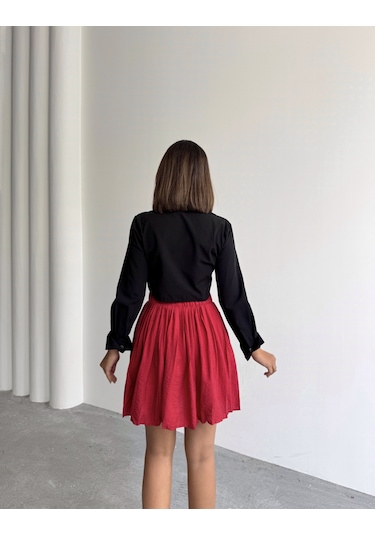 Kadın Modal Dokulu Piliseli Şortlu Mini Etek Kırmızı