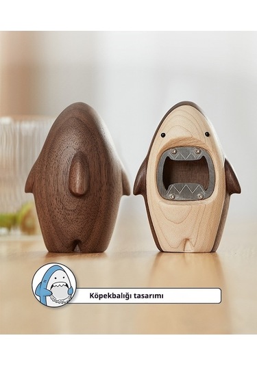 Novahub Ahşap Köpekbalığı Tasarımlı Sevimli Şişe Açacağı - Ev Ve Masaüstü Dekoru İçin Kahverengi, Ahşap Balık Şişe Açacağı Kahverengi