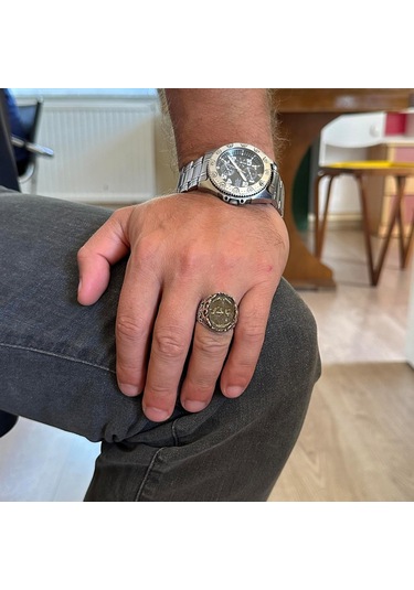 El Yapımı Erkekler İçin Dini Takı, 925 Ayar Gümüş Yüzük, Sembolik Yüzük Model-1 Gümüş