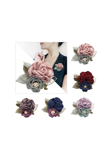 Homyl Kore Tarzı Gül Çiçek Şal Broş Pin Damat Gelin Korsaj Pembe-sandık Çok Renkli