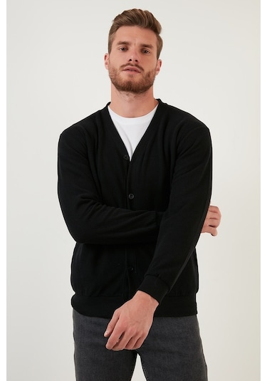 Buratti Pamuklu Regular Fit Düğmeli V Yaka Erkek Hırka 456205 Siyah