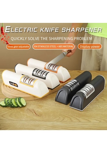 Chuangyinshop Turuncu 3 Hızlı Elektrikli Bıçak Bileme Makinesi Pilli Çelik Seramik