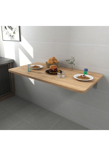 Kydoniahome 45X72 Cm Ahşap Desenli Duvara Monte Kırma Katlanır Masa