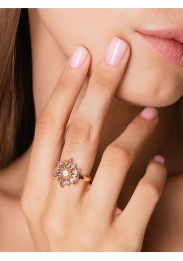 Lamponi Altın Kaplama Yonca Yüzük, Ayakta Ağırlık Taşlı 925 Gümüş 114414684 Altın