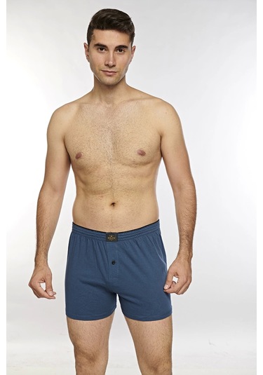 Kolcu Önü Düğmeli Erkek Havlu Bel Boxer K13230 - İndigo İndigo