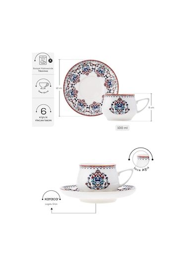 Karaca  Nakkaş 6 Kişilik Kahve Fincanı Takımı 100 ml