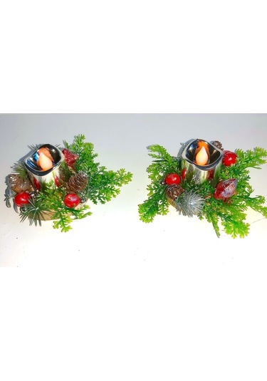 Yılbaşı Mumluk 2'li Mini Boy Mumlu