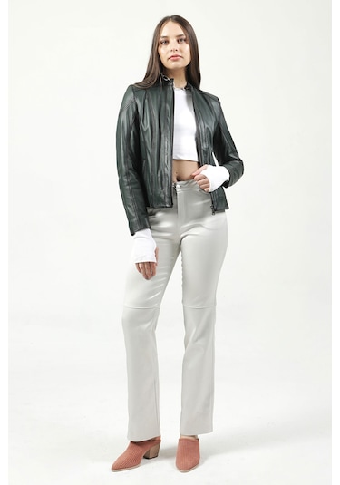 Dericlub Yb-2112 Gerçek Deri Kadın Mont Yeşil