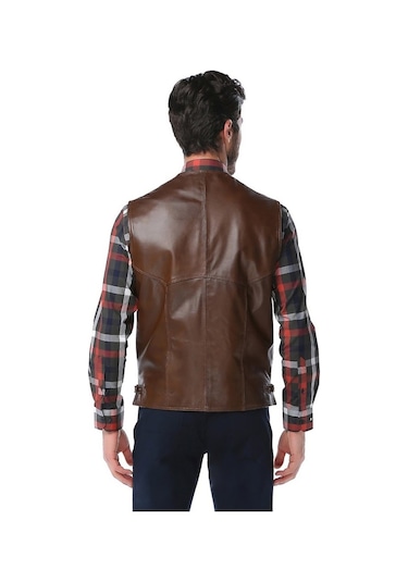 Dericlub 2245 Hakiki Deri Erkek Yelek Camel