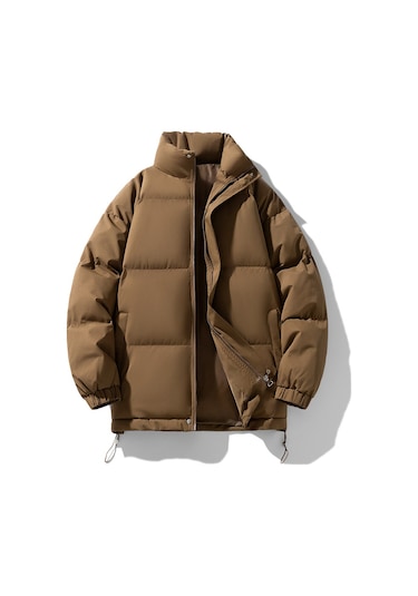 Yeni Düz Renk Pamuklu Ceket, Sonbahar Ve Kış Modası Bol Ve Kalın Erkek Ve Kadın Günlük Çift Pamuklu Ceket Kahverengi